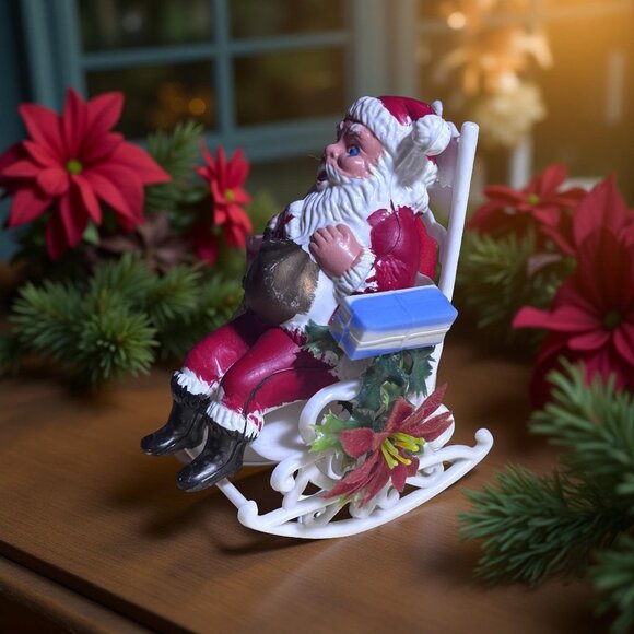 Vintage 1970s Hong Kong Santa in Rocking Chair – Retro Plastic Christmas Decorat - Picture 2 of 4